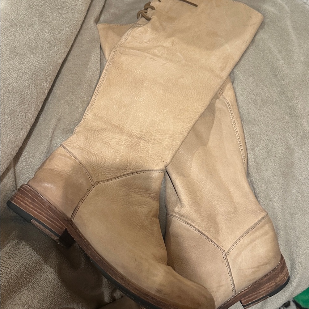 Bed Stu Light Tan Leather Knee-High Boots